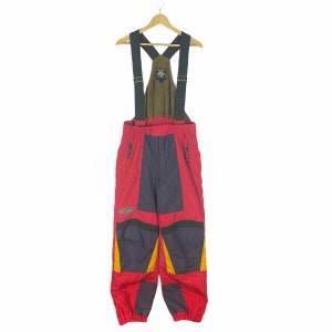 Vintage 90s Descente Chilout Bib Ski Pants Wear Overalls Multicolor Racing Fashion Size Small