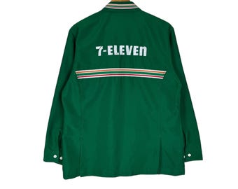 Vintage 70s 7 Eleven Shirt Button Collar Green Colour Size LL
