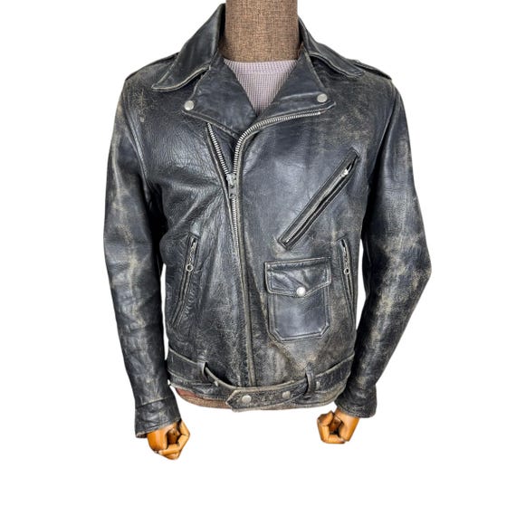 1950s AMCREST LEATHER×WOOL JACKET Vintage 50s Steerhide Motorcycle Leather Biker Jacket - One Studs