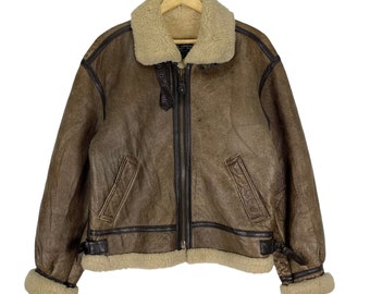 Vintage 90s Military Clothing Type B3 Us Army Bomber Jacket Sherling Jacket 100% Sheepskin Flight Bomber Leather Coat Sweater Size M