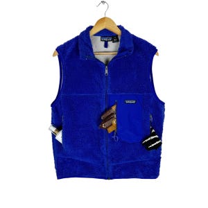 Vintage 90s PATAGONIA Deep Pile Fleece Zipper Vest Blue Colour Mountain Size Medium