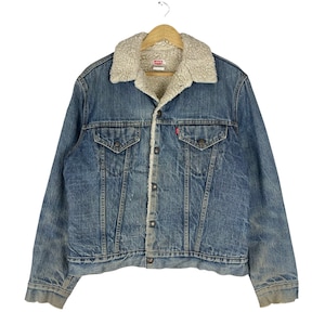 Vintage 90s LEVI’S Red Tag Sherpa Trucker Type 3 Denim Jacket Jeans Button Size Medium