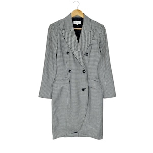 Vintage 90s Miss Christian DIOR Plaids Wool Herringbone Long Double Breasted Coat Jacket Size Medium