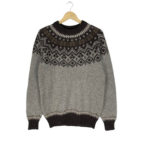 Vintage 80s Woolrich Knitted Native Jumper Brown Colour Sweater Size Medium