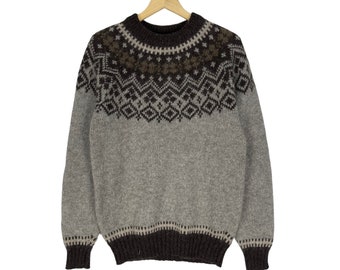 Vintage 80s Woolrich Knitted Native Jumper Brown Colour Sweater Size Medium