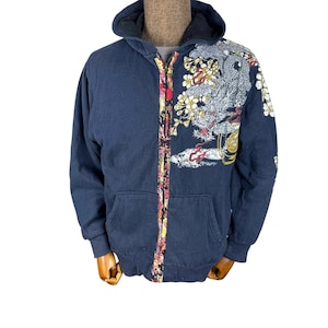 Sukajan Dragon Hoodie Sweatshirt Crewneck Sherpa Japanese Brand Fashion Black Colour Sweater Size Large