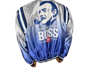 Vintage 90s Suntory Coffee Boss Bomber Jacket - Grey Nylon Ma-1