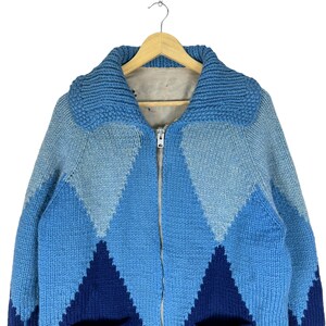 Vintage 70s Wool Cowichan Cardigan: Diamond Pattern Knit Ski Sweater image 2