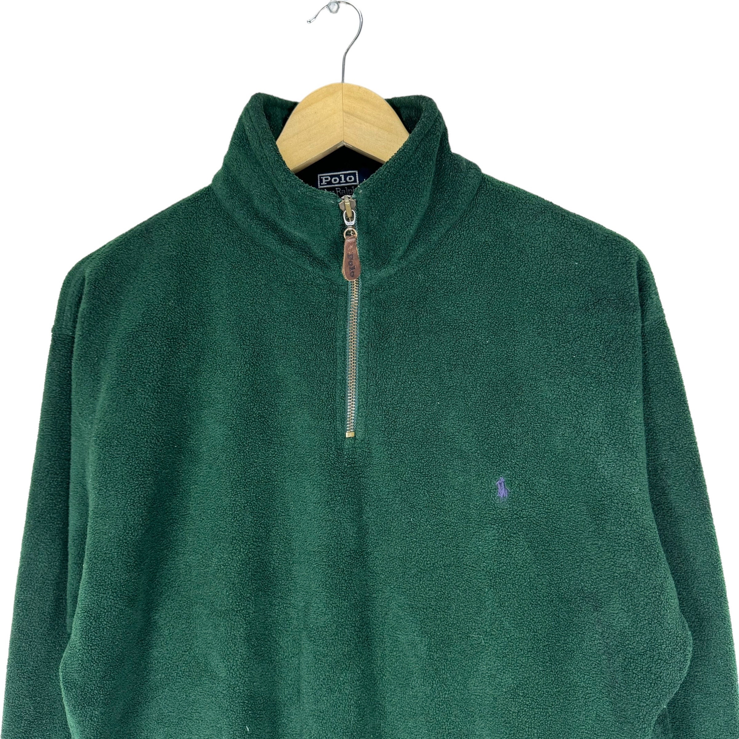 90s Polo by Ralph Lauren フリースバーシティジャケット緑 Vintage 90s POLO Ralph Lauren Fleece Half Zipper Green Colour