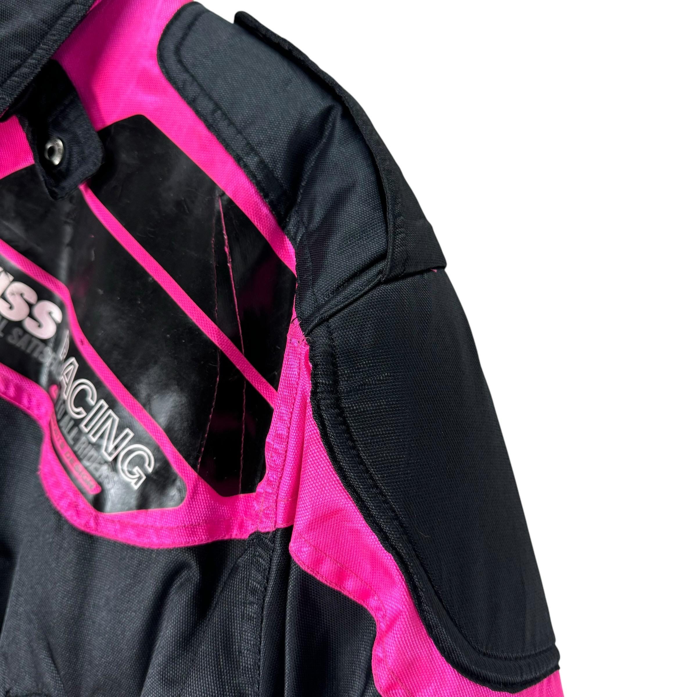 Vintage 90s Kiss Racing Team Jacket Motorcycle Zipper Sweater Pink