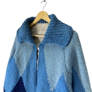 Vintage 70s Wool Cowichan Cardigan: Diamond Pattern Knit Ski Sweater image 3