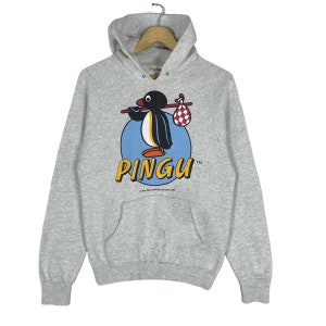 Bluza z kapturem Vintage 90s Pingu Entertainment Cartoon Funny Grey Color Crewneck Rozmiar średni