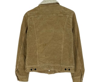 Vintage 90s LEE Sherpa Corduroy Trucker Button Jacket Brown Colour