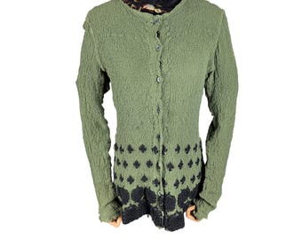 Issey Miyake Me Pleated Cardigan Green Colour Fashion Designer Japan Size M