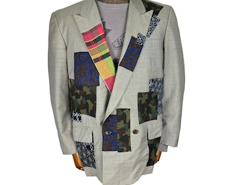 Vintage 90s COMME Des GARCONS Patchwork Lana Blazer - Tamaño Pequeño