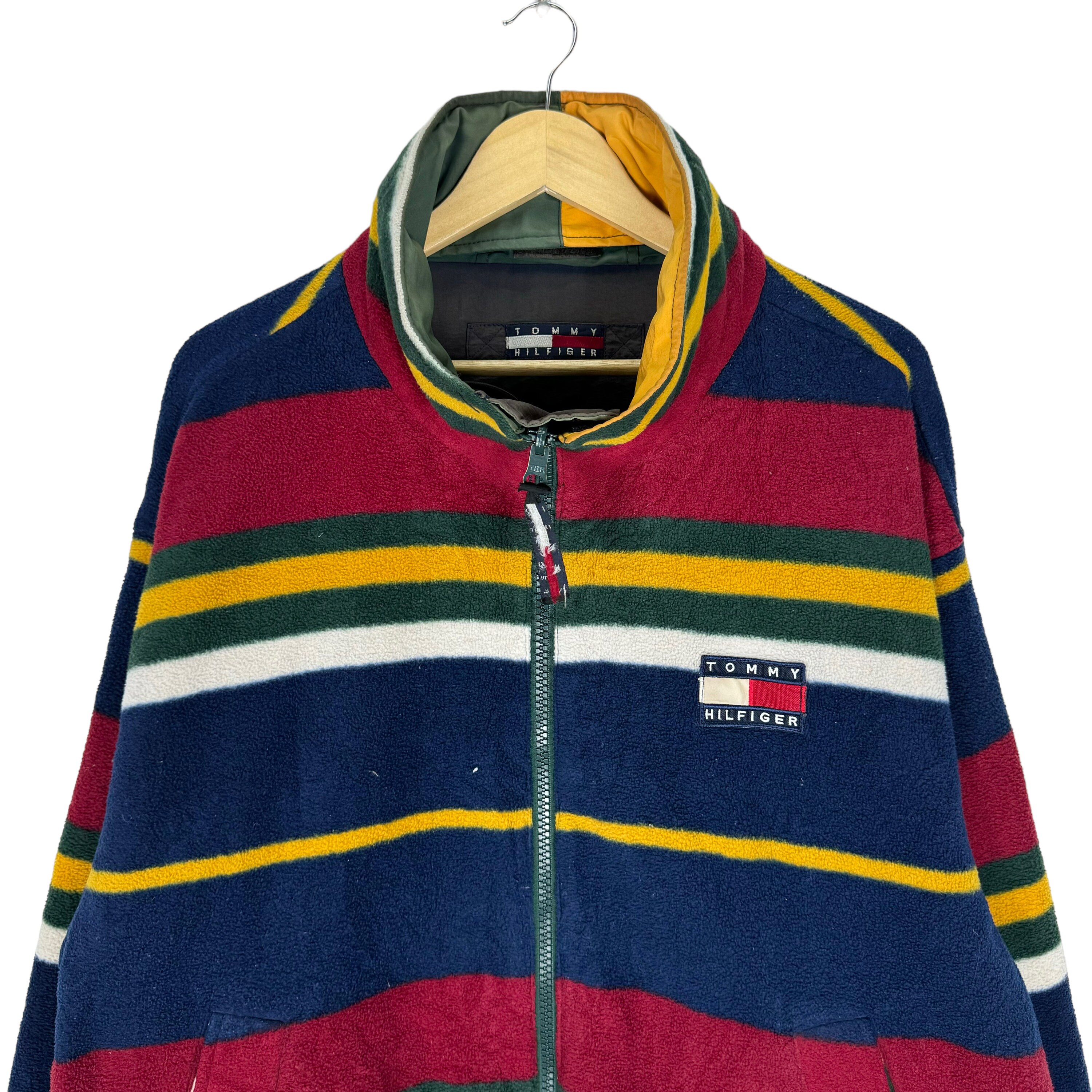 Vintage 90s Tommy Hilfiger Fleece Jacket: Striped Reversible Zip 