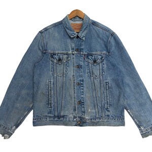 Vintage 90s LEVI’S Trucker Type 3 Denim Jacket Distressed Jeans Button Size Medium