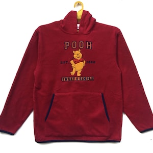 Vintage Pooh Fleece Hoodie Sweatshirt Cartoons Disney Character Embroidered Big Logo Sweater Red Colour Size Small