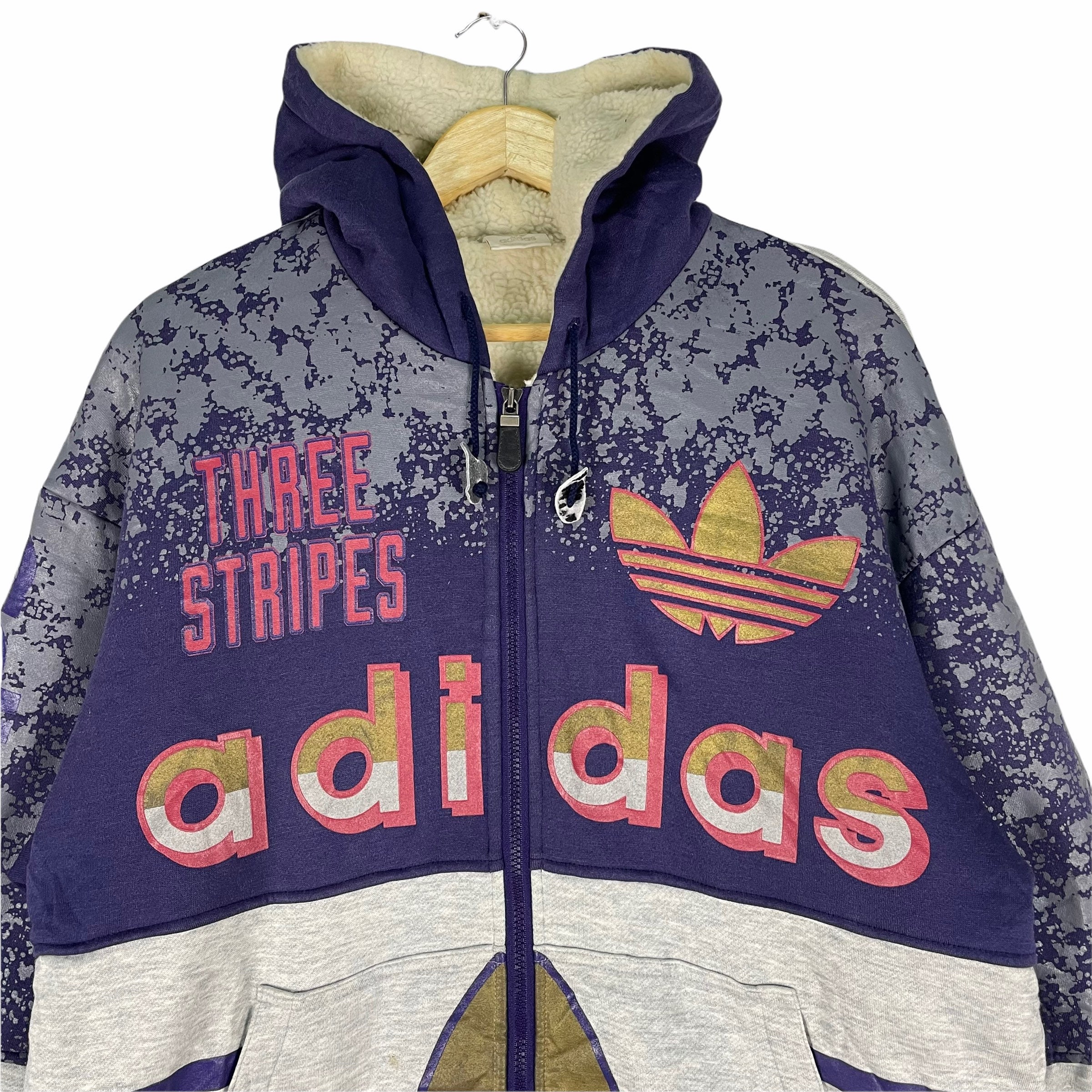 Vintage 90s Adidas Sherpa Hoodie Down Zipper Big Logo Etsy