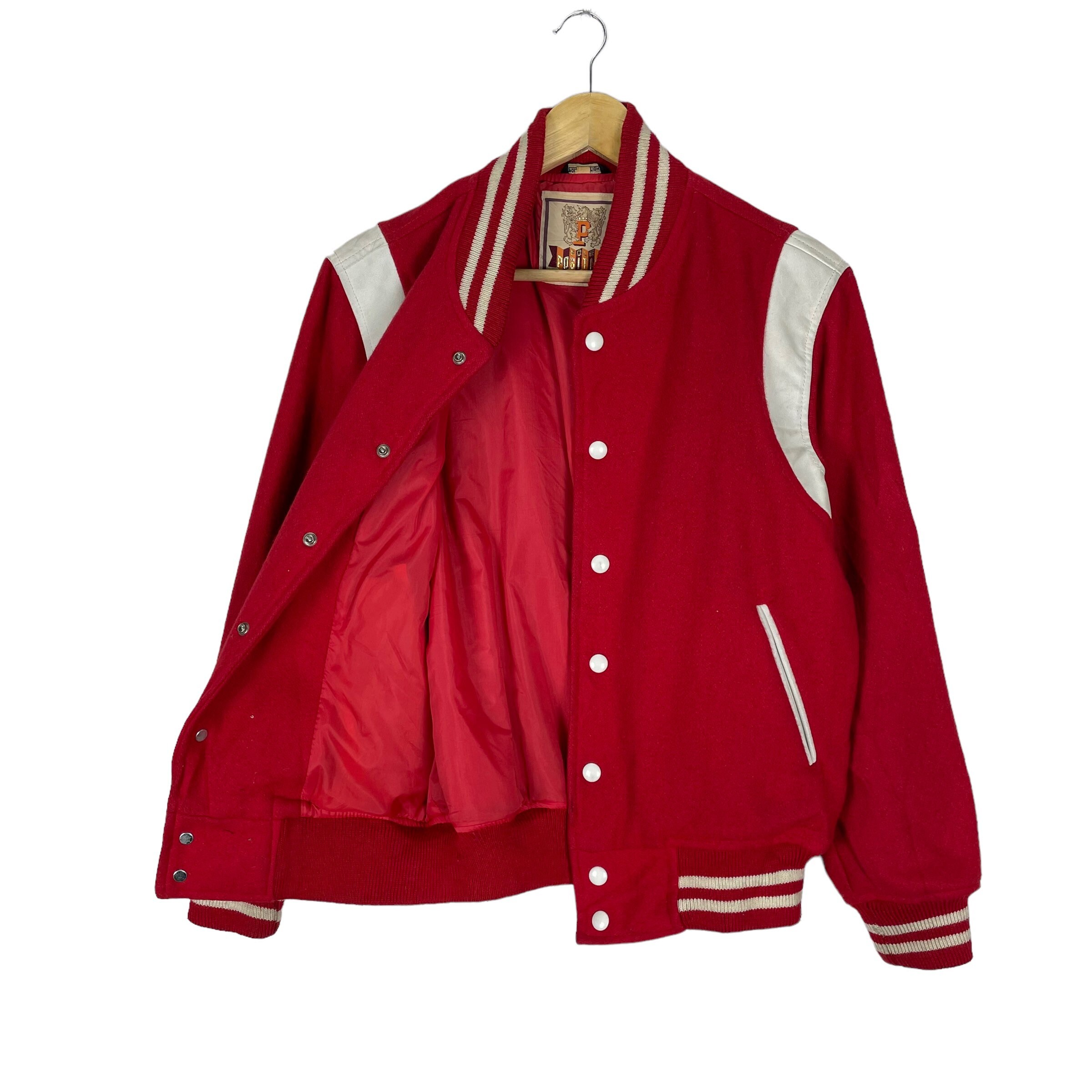 Vintage 90s Pole Position Wool Varsity Jacket - Red Leather