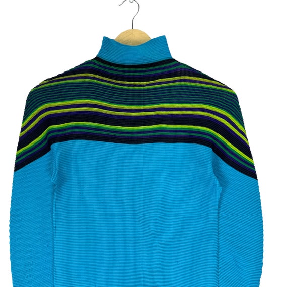 Issey Miyake Me Pleated Striped Long Sleeve Blue … - image 2