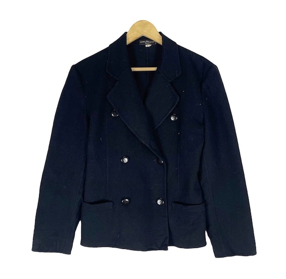 Salvatore Ferragamo ダークブルー ジャケット Salvatore Ferragamo Italy Wool Double Breasted Jacket Black Colour
