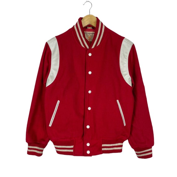 Vintage 90s Pole Position Wool Varsity Jacket - Red Leather