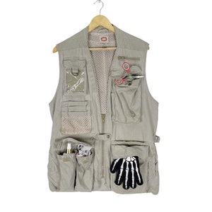 Vintage 80s Banana Republic Multi Pocket Tactical Mesh Vest Fishing Gear Parachute Khaki Colour Size Medium