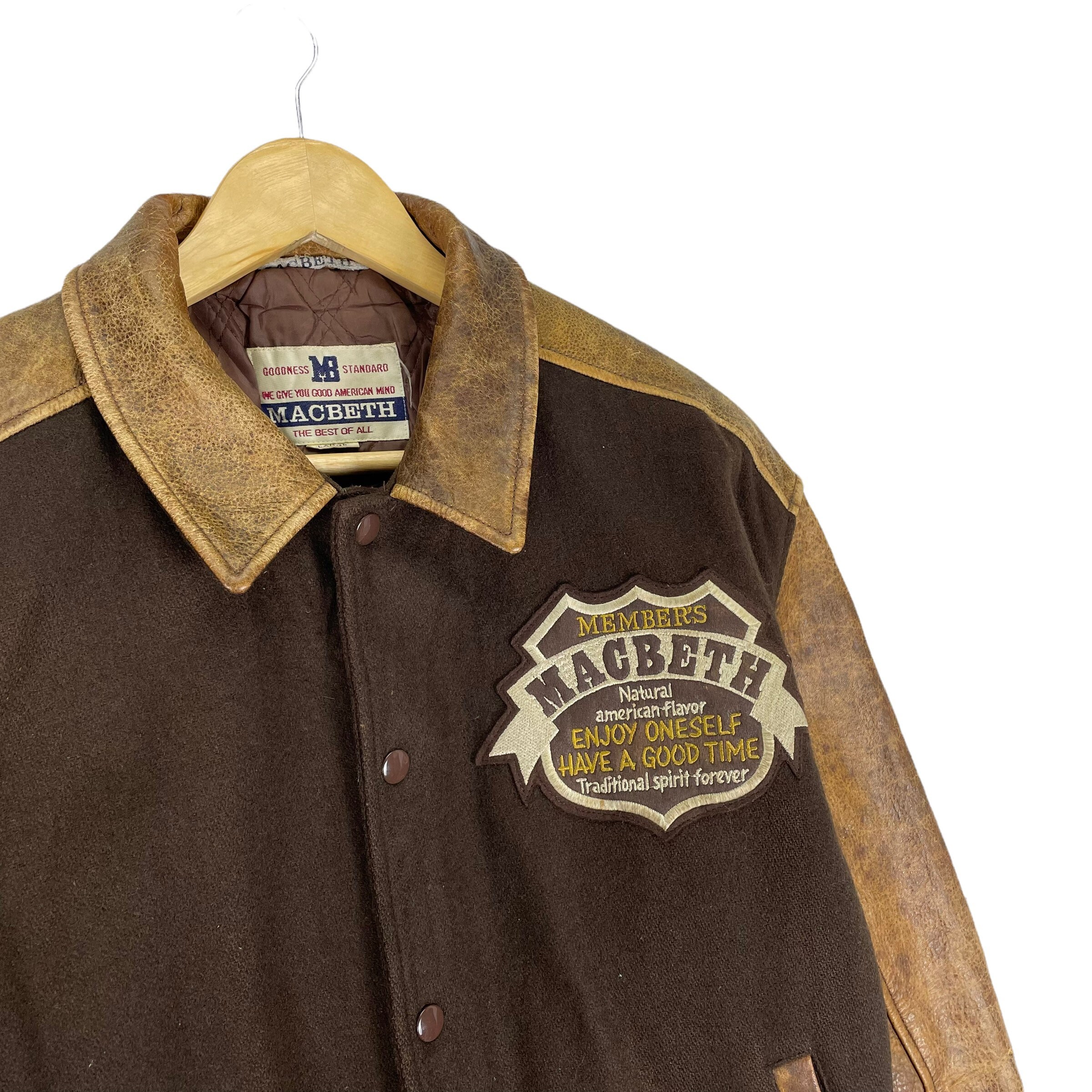 Vintage 90s MACBETH Letter Varsity Jacket Brown Colour Wool 