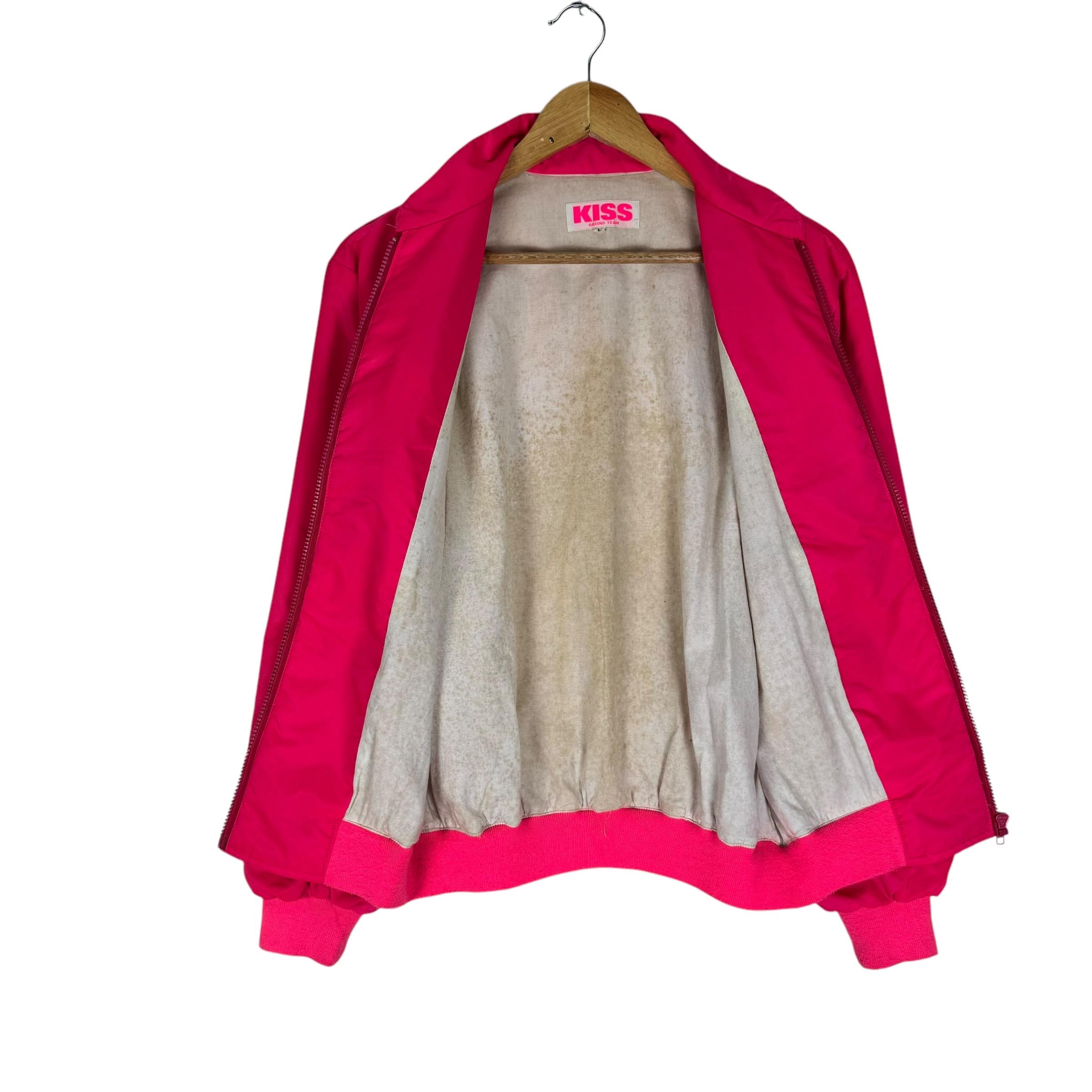 Vintage 90s Kiss Racing Team Light Jacket Zipper Sweater Pink