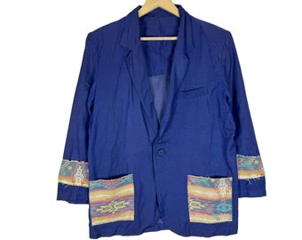 Vintage Yohji Yamamoto Blazer: 90s Y's Navajo Design, Blue, Medium