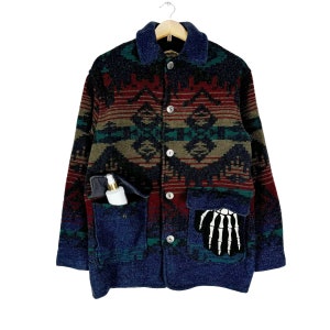 Vintage 90s Woolrich Aztec Wool Zipper Jacket Native Navajo Multicolour Size Small