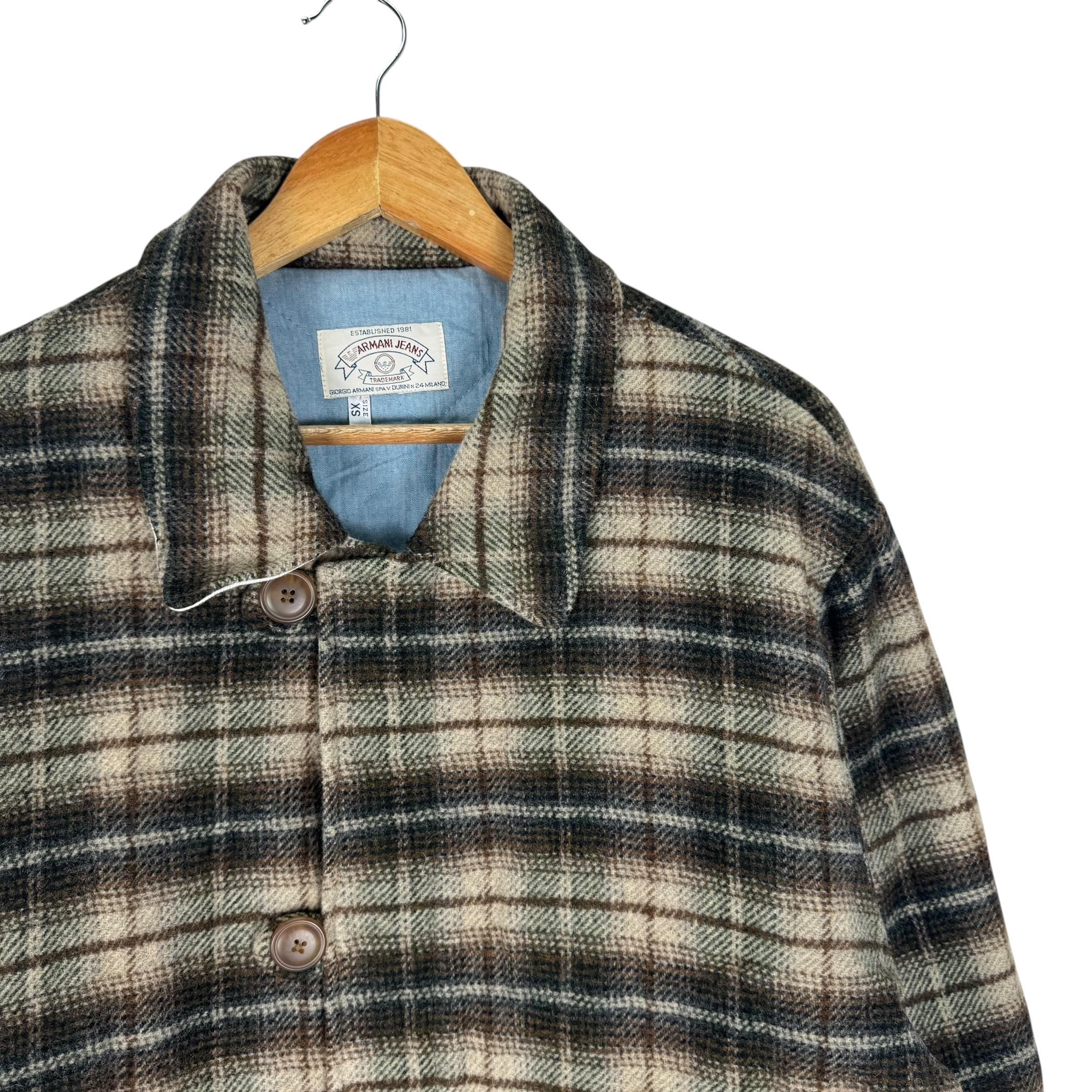 Vintage 90s GIORGIO ARMANI Jeans Shadow Plaids Wool Jacket Brown