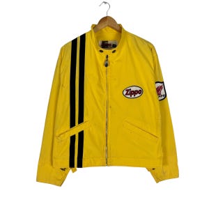 Vintage 70s  Zippo  Racing Bomber Light Zipper Jacket Yellow Colour Sweater Size Large Like Buco
