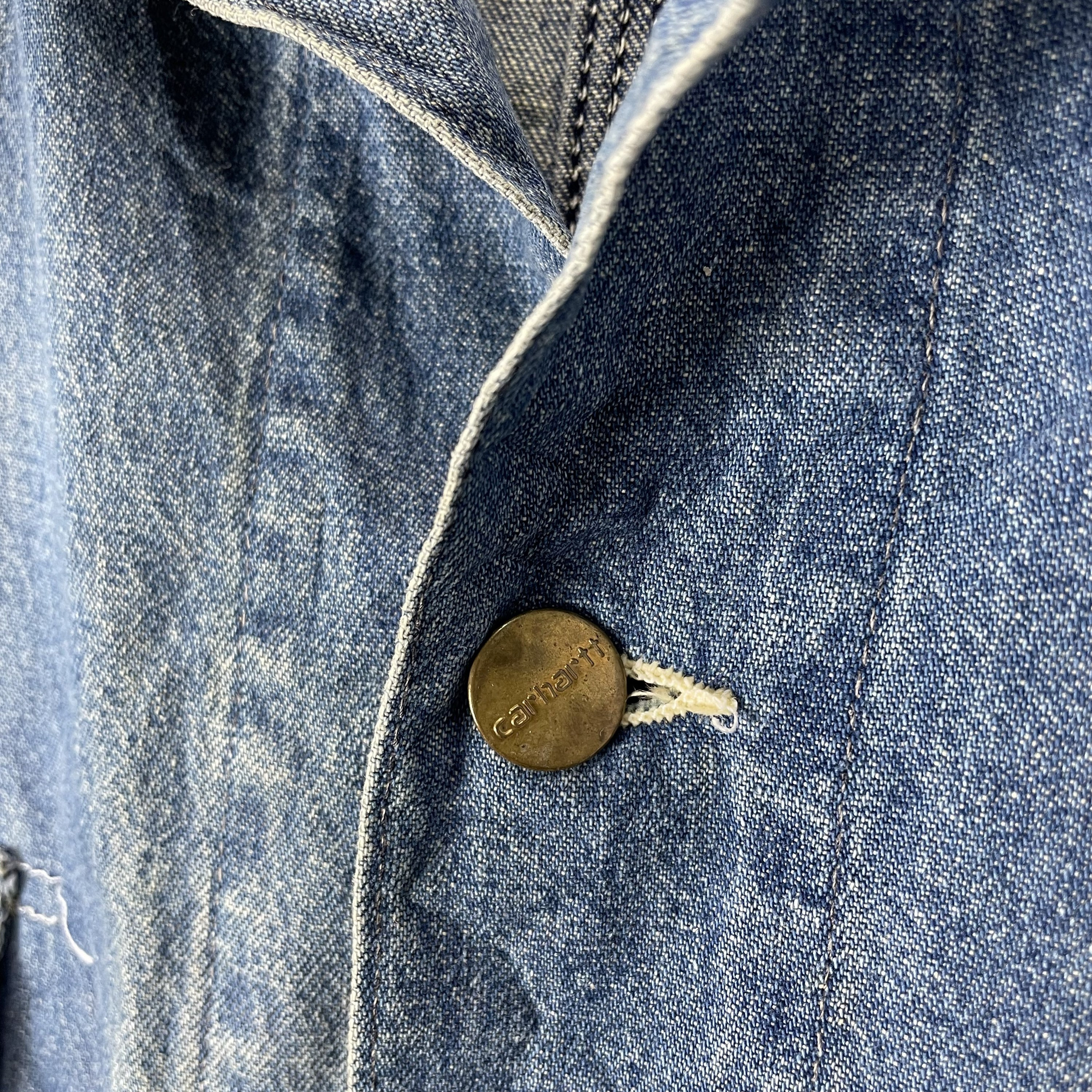 Vintage 90s Carhartt Chore Denim Jacket Workwear Jeans Faded Blue