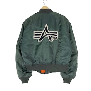 ALPHA INDUSTRIES Reversible Flight MA-1 Bomber Jacket Green Flyers Military Size Large