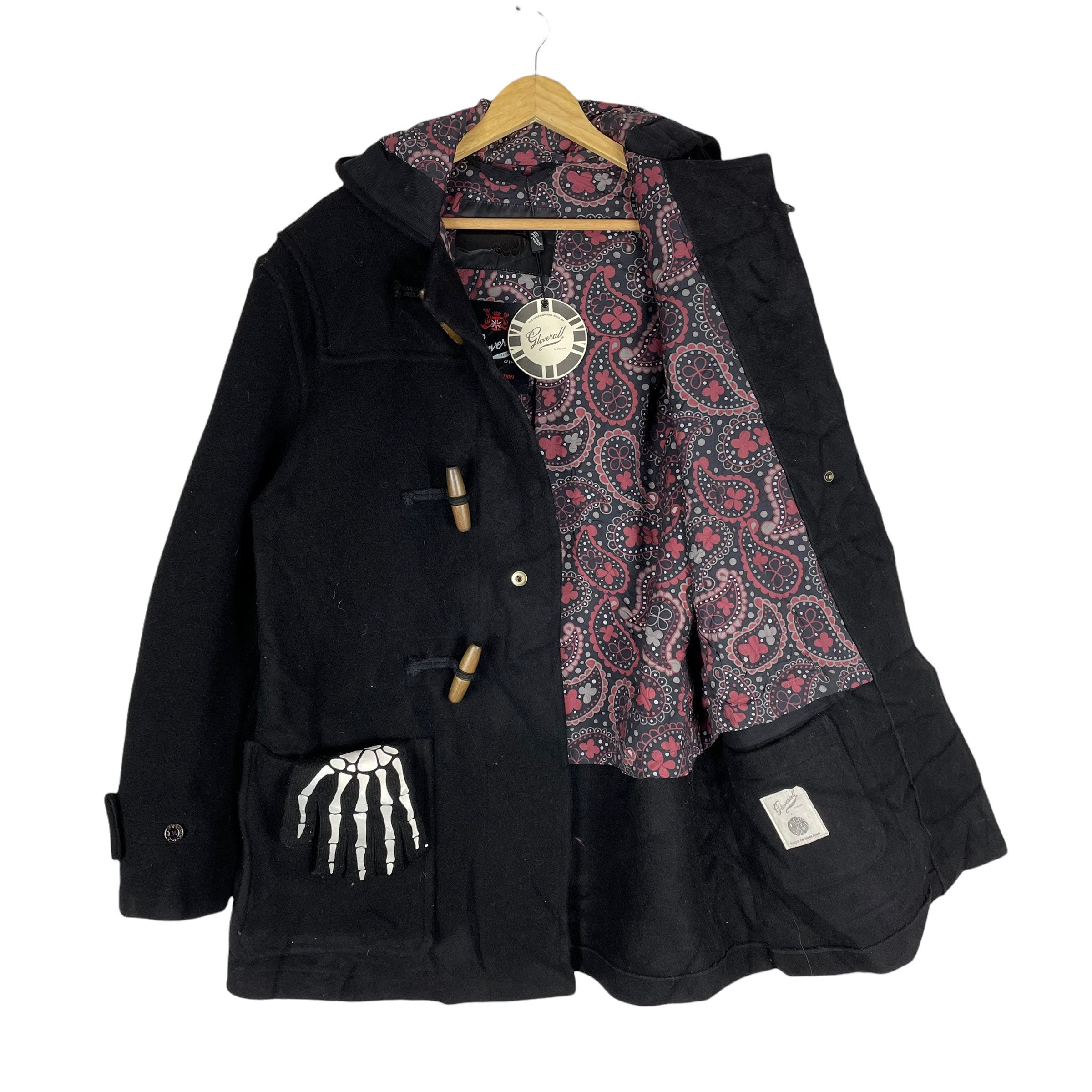 Gloverall X Pretty Green Wool Duffle Coat: Black Paisley Jacket