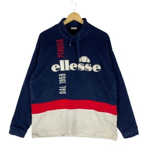 Vintage 90s Ellesse Sweatshirt Tennis Colour Block Spell Out Crewneck Sports Clothing Sweater Size Large