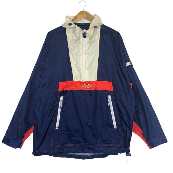Vintage 90s TOMMY HILFIGER Sailing Gear Anorak Light Hoodie Jacket Size XLarge