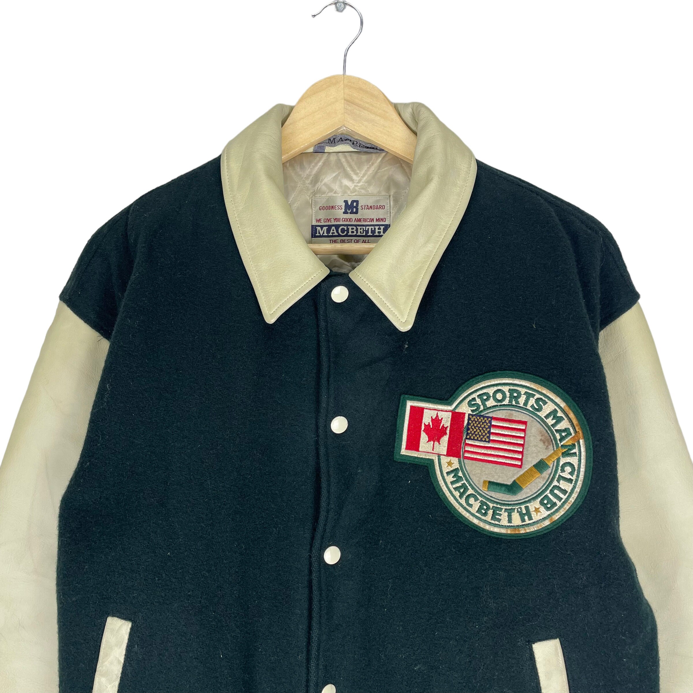 ブルゾン vintage MACBETH putchwork jkt ez Vintage 90s Macbeth NHL Hockey Varsity Wool Leather Jacket