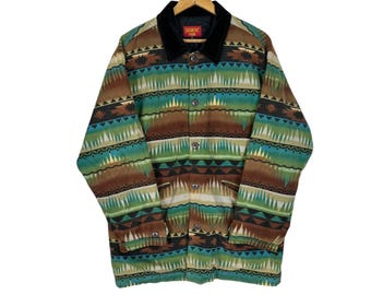 Vtg 90s Dagmont Farm Native Navajo Hippie Button Jacket Green Colour Size Large