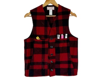 Chaleco Filson Mackinaw de cuadros escoceses, estilo vintage de los 90, color rojo, talla mediana.