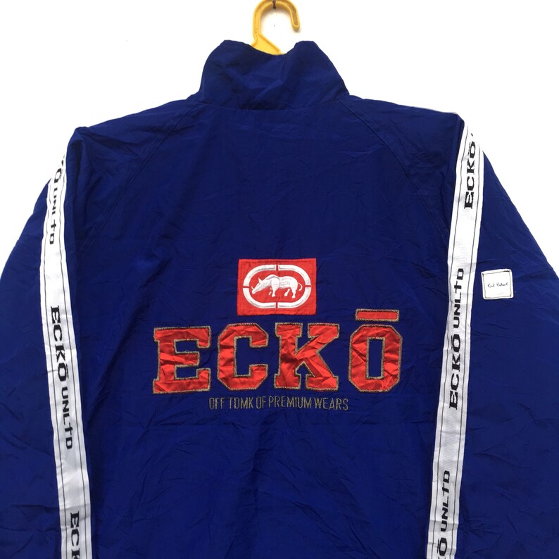 Rare! ECKO Jacket Side Tape Ecko Unltd Small Logo Spell Out Hip Hop Zipper Jacket Long Sleeve Sweater Size XLarge
