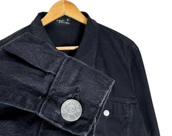 Vintage 90s AGNES B Homme Trucker Denim Jacket Black Colour - Size