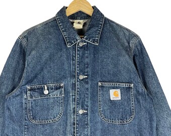 Vintage 90s CARHARTT Chore Denim Jacket Workwear Jeans Blue Colour