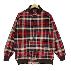 Vintage 90s Woolrich Flannel Plaids Checked Light Zipper Jacket Size Large