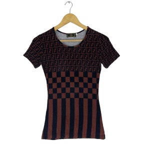 Vintage 90s Fendi Zucca Monogram T shirt Brown Colour Size XSmall