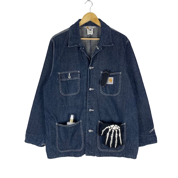 Vintage 90s CARHARTT Chore Denim Jacket Workwear Jeans Blue Colour