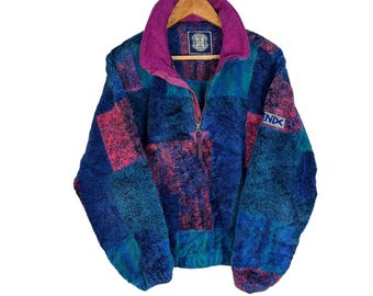 Vintage Phenix Japan FIS Ski Fleece Jacket Multicolor Deep Pile Sherpa Half Zip