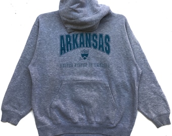 Rare!! Arkansas University Hoodie Sweatshirt Crewneck Sweater Spell Out Large Size